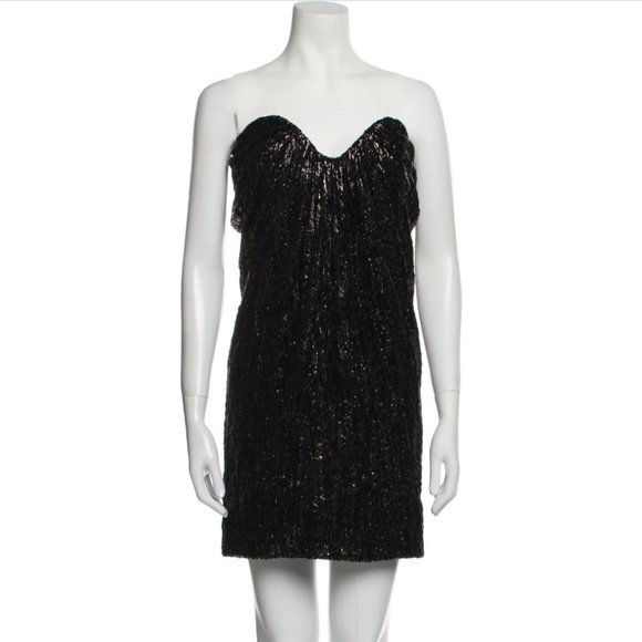 NWT Saint Laurent Strapless gathered metallic fil coupé mini dress FR38/US6 - Picture 5 of 9